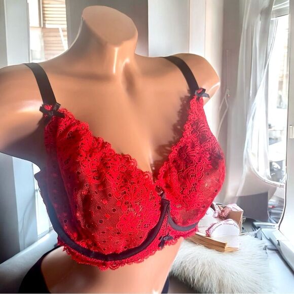 Cacique Red and Black Lace Bra Intimates l Underwire l Adj Straps l 42D l EUC - Picture 11 of 11